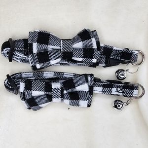 Plaid Black and White Cat Collar with Bell